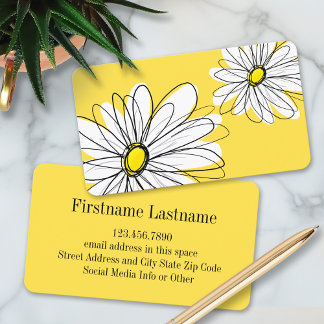 Carte De Visite Marguerite lunaire jaune et blanc avec texte perso