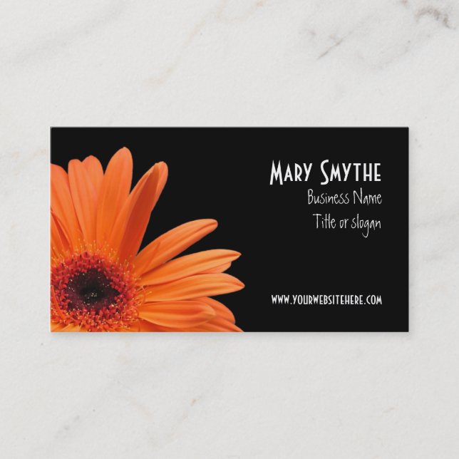 Carte De Visite Marguerite noire et orange chique de Gerbera (Devant)
