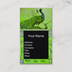Carte De Visite MARIAGE AMOUR PAON MONOGRAMME Papier Vert Noir