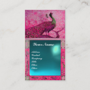 Carte De Visite MARIAGE AMOUR PAON MONOGRAMME rose bleu aigue-mari