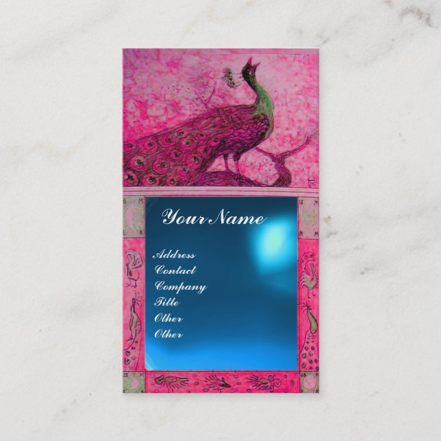 Carte De Visite MARIAGE AMOUR PAON MONOGRAMME rose  bleu saphir (Devant)