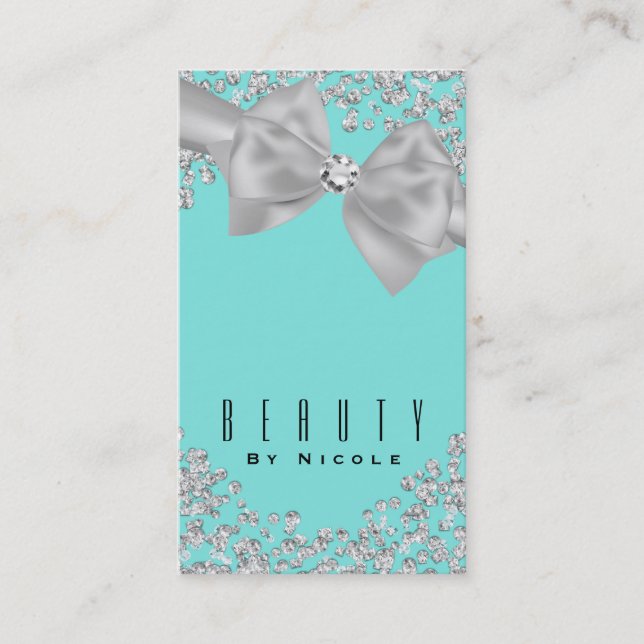 Carte De Visite Mariage Chic Diamants Arc Bleu Grand Blanc (Devant)