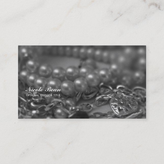 Carte De Visite Mariage Chic Élégant Perles Noires & Blanches Vint (Devant)