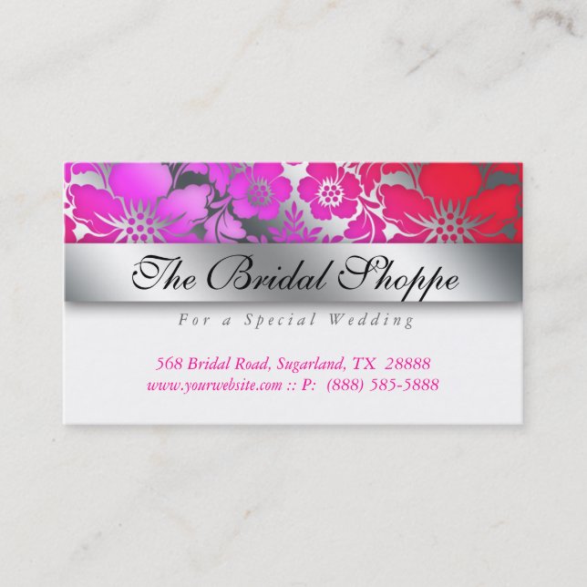 Carte de visite mariage Damask Floral Silver Pink  (Devant)