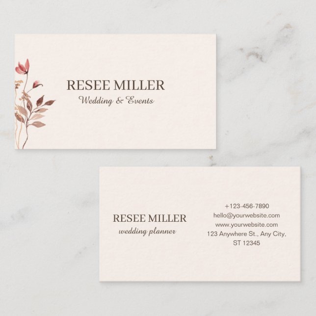 Carte De Visite Mariage d'aquarelle simple neutre (Devant / Derrière)