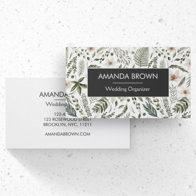 Carte De Visite Mariage de motifs floraux d'aquarelle moderne (Front and Back Side)