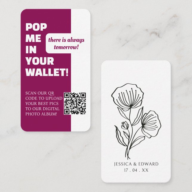 Carte De Visite Mariage Deep Pink Scan Qr Code Album photo moderne (Devant / Derrière)