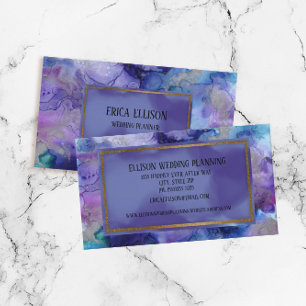 Carte De Visite Mariage élégant moderne aquarelle bleu violet