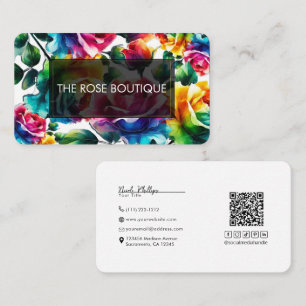 Carte De Visite Mariage Fleur Vibrant Roses Arc-en-ciel Noir & Bla