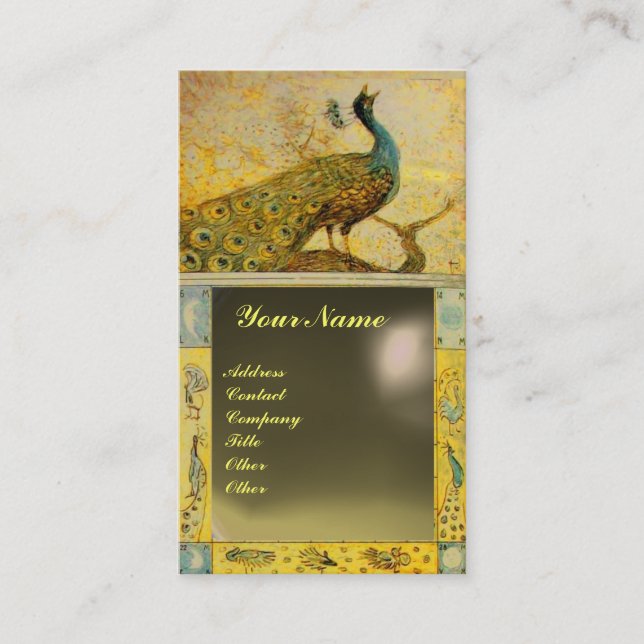 Carte De Visite MARIAGE LOVE PEACOCK MONOGRAM jaune gris agate (Devant)