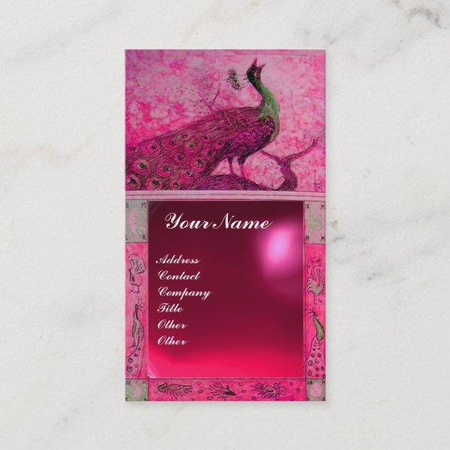 Carte De Visite MARIAGE LOVE PEACOCK MONOGRAM rose rouge rubis (Devant)