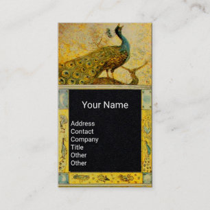 Carte De Visite MARIAGE LOVE PEACOCK MONOGRAM Yellow Black Paper