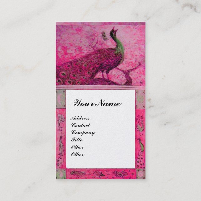 Carte De Visite MARIAGE LOVE PEACOCKS MONOGRAM rose Fuchsia Pearl (Devant)