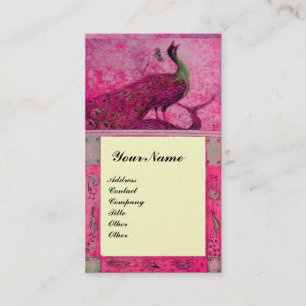 Carte De Visite MARIAGE LOVE PEACOCKS MONOGRAM rose fuchsia perle