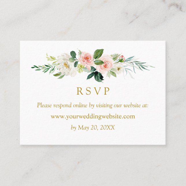 Carte De Visite Mariage moderne Blush Gold RSVP en ligne (Devant)