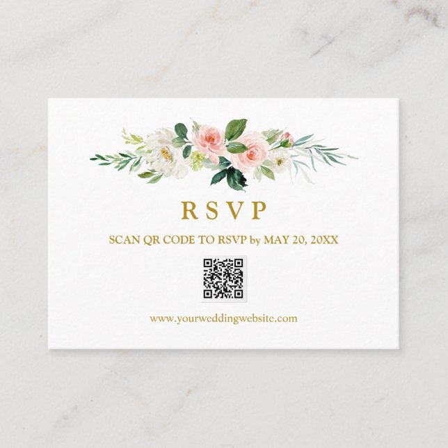 Carte De Visite Mariage moderne Blush Gold RSVP QR CODE MARIAGE (Devant)