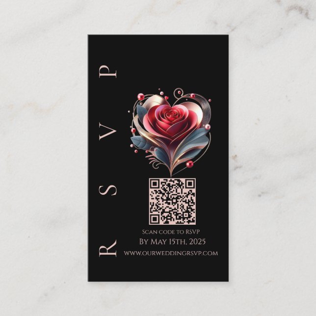 Carte De Visite Mariage moderne RSVP QR code-Coeur Rose en forme d (Devant)