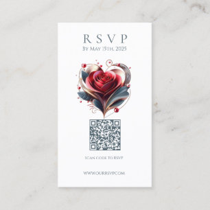 Carte De Visite Mariage moderne RSVP QR code-Coeur Rose en forme d