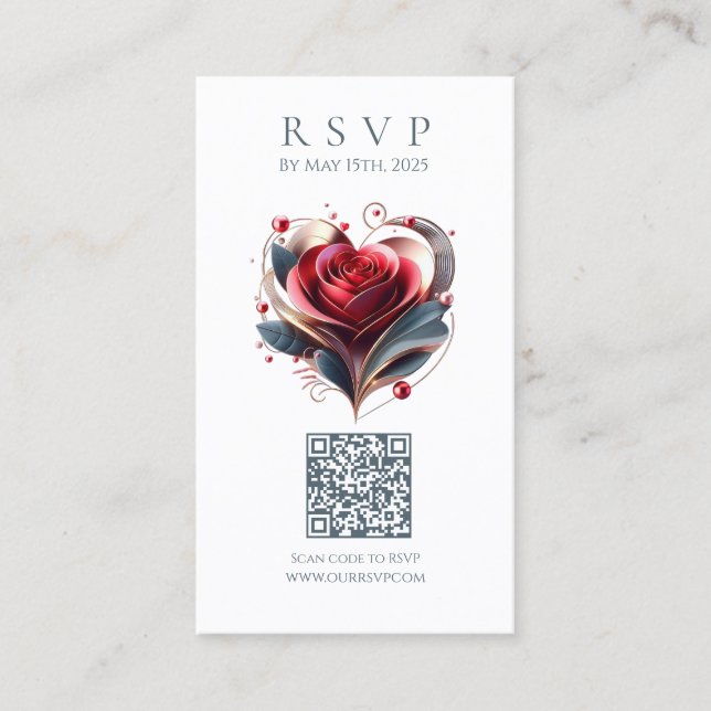 Carte De Visite Mariage moderne RSVP QR code-Coeur Rose en forme d (Devant)