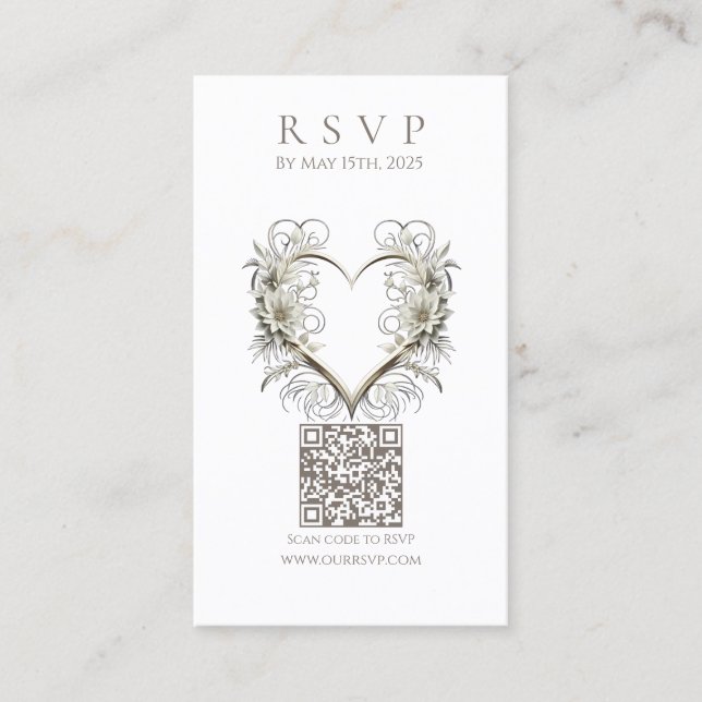 Carte De Visite Mariage moderne RSVP QR code-Fleurs avec un coeur (Devant)