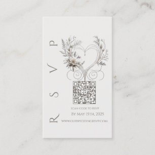 Carte De Visite Mariage moderne RSVP QR code-Fleurs blanches