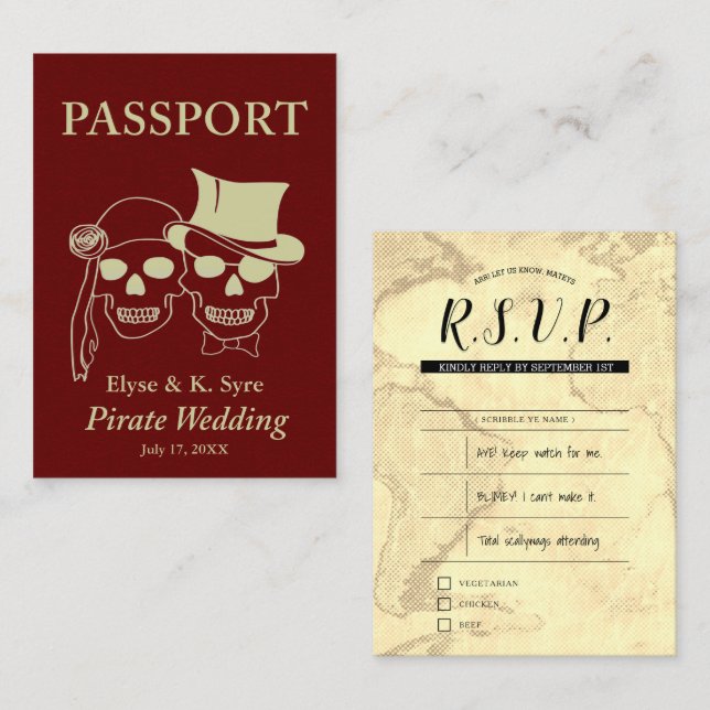 Carte De Visite mariage pirate inserts rsvp (Devant / Derrière)