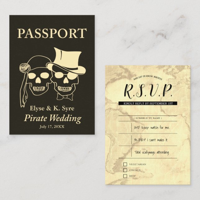 Carte De Visite mariage pirate inserts rsvp (Devant / Derrière)
