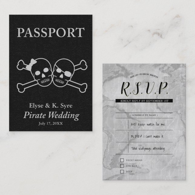 Carte De Visite mariage pirate inserts rsvp (Devant / Derrière)