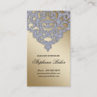 Carte De Visite Mariage Planificateur d'événements Damask Silver S
