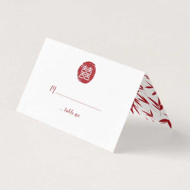 Carte De Visite Mariage Red Double Happiness & Bamboo (Devant)
