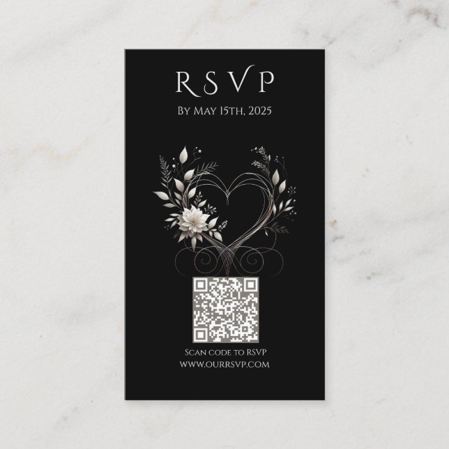 Carte De Visite Mariage RSVP QR code-Fleurs blanches avec un coeur (Devant)