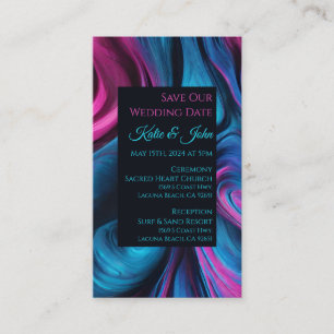 Carte De Visite Mariage Sauvons notre Date- Moderne Bleu et Rose-