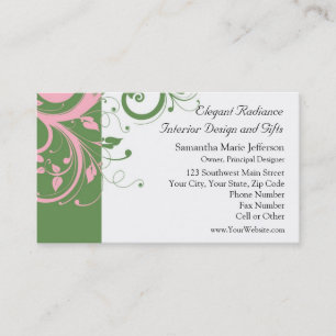 Carte De Visite Mariage Tourbillon Floral Rose et Vert