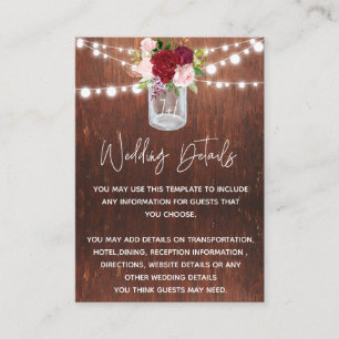 Carte De Visite Mariage Wood Mason Jar Bourgogne Détails Budget