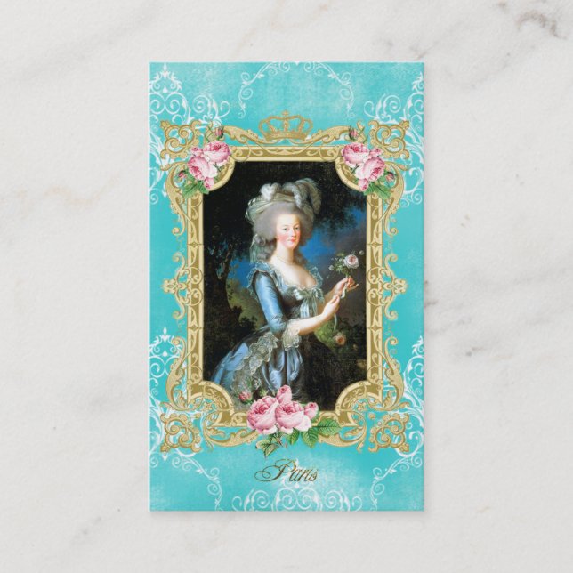 Carte De Visite MarieアントワネットLe Brun Blueのダマスク織の名刺 (Devant)