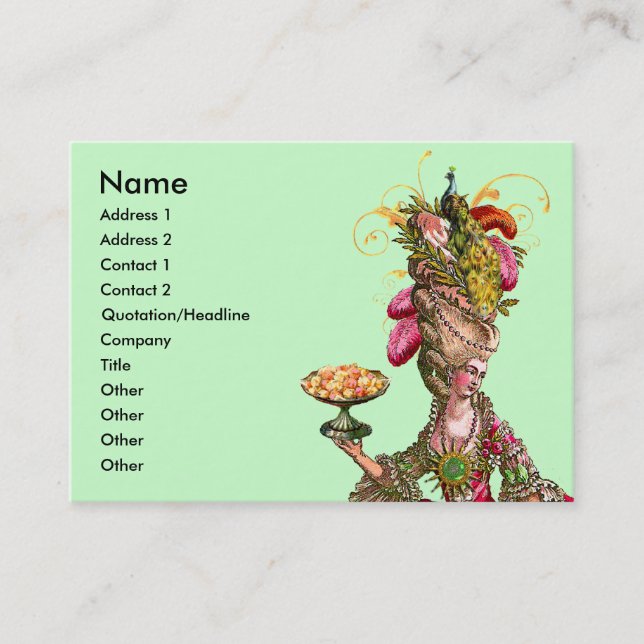 Carte de visite Marie Antoinette Cake & Peacock (Devant)