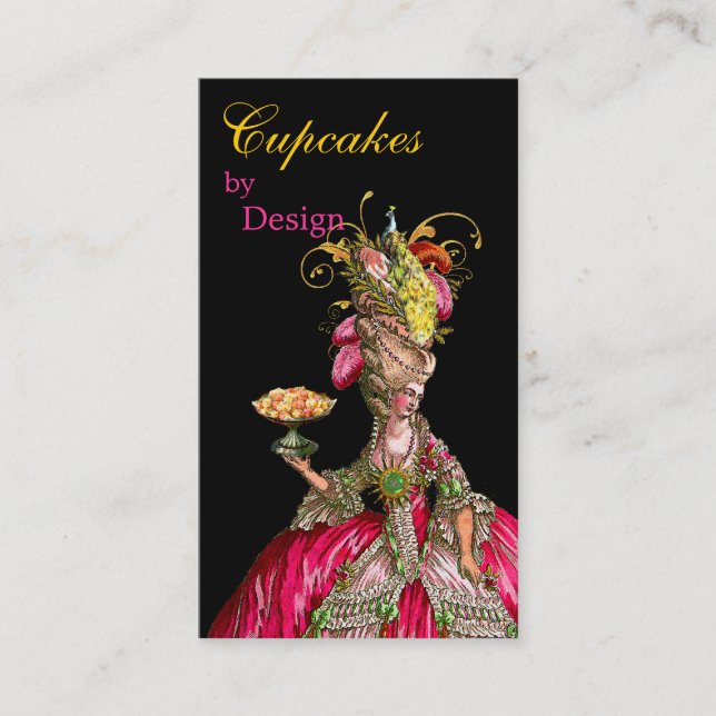 Carte De Visite Marie Antoinette paon et gâteau (Devant)