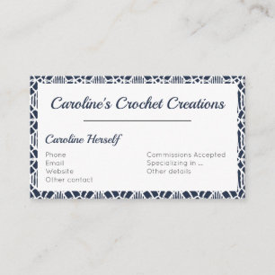 Carte De Visite Marine avec Motif de dentelle Crochet blanc