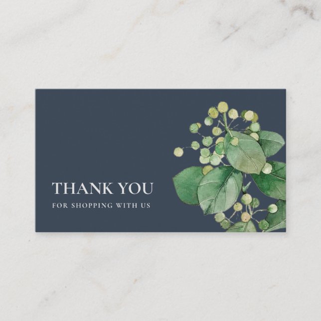 CARTE DE VISITE MARINE BERRY LEAFY FOLIAGE MERCI VERT LOGO (Devant)