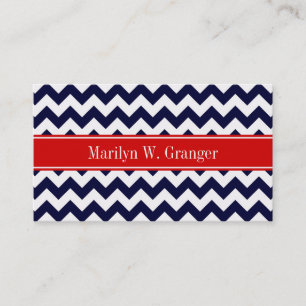 Carte De Visite Marine Bleu Blanc Chevron Zig Zag Rouge Nom Monogr