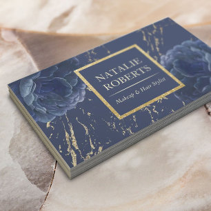 Carte De Visite Marine bleu Vintage maquillage floral Artiste Salo