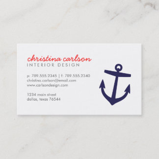 Carte De Visite Marine Blue Cute Ancre nautique et rayures