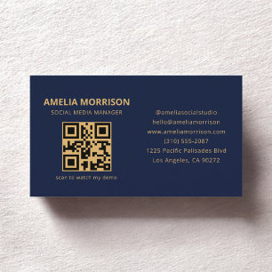 Carte De Visite Marine Blue Gold QR Code Minimaliste Professionnel