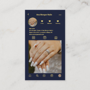 Carte De Visite Marine Blue Nail Tech Instagram Grille photo Code 