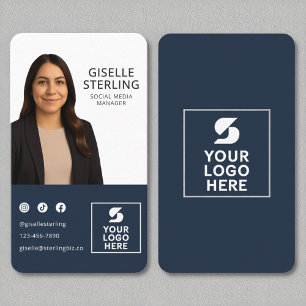 Carte De Visite Marine Blue Photo Logo Portrait Moderne