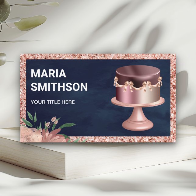 Carte De Visite Marine Blue Rose Gold Parties scintillant Pink Cak (Créateur téléchargé)