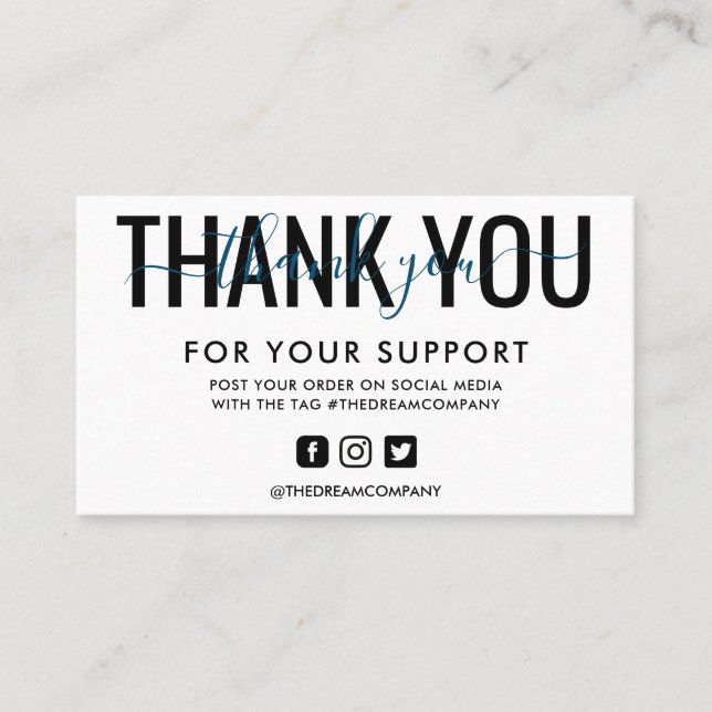 Carte De Visite Marine Calligraphie Merci Mini support Insertion (Devant)