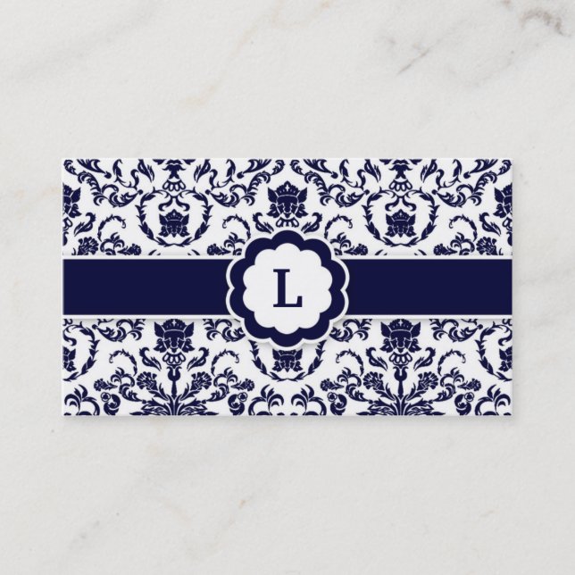 Carte De Visite Marine de monogramme de damassé de 311 Lauren (Devant)