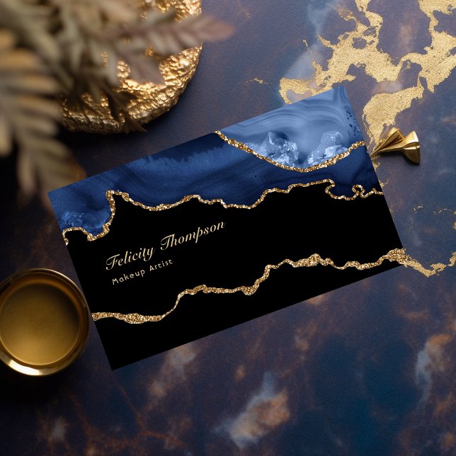 Carte De Visite Marine et Gold Agate Precit Stone QR Code (Créateur téléchargé)