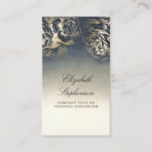 Carte De Visite Marine et Gold Foil Vintage Floral Élégant